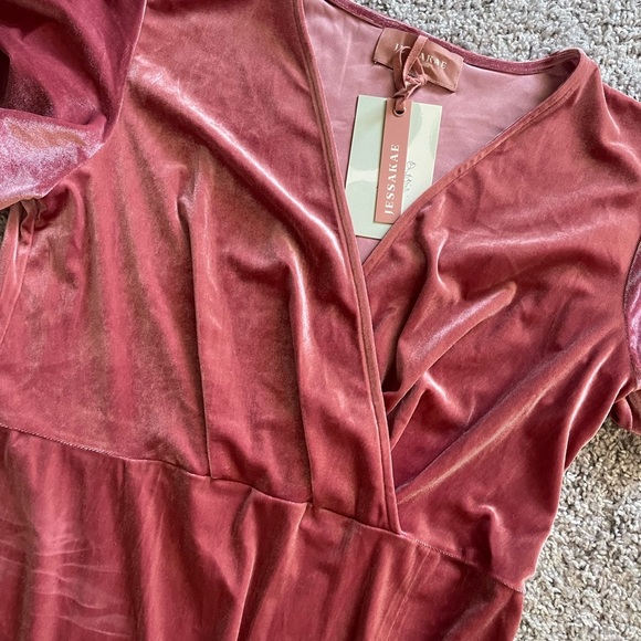 Jessakae | Everly Pink Velvet Flutter Sleeve Maxi Dress Gown Bridesmaid Formal - Picture 3 of 9